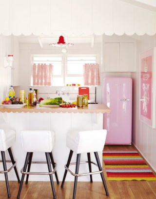 pink and white kitchen