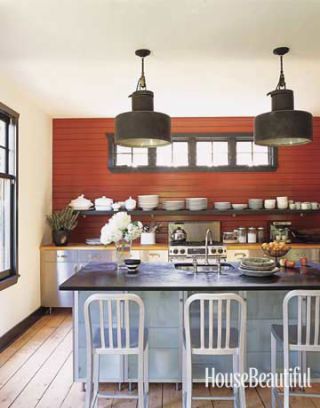 rustic red kitchen