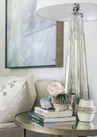 Room, Interior design, Serveware, Interior design, Lighting accessory, Light fixture, Lamp, Home accessories, Lampshade, Grey, 
