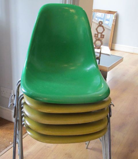stack of green chairs