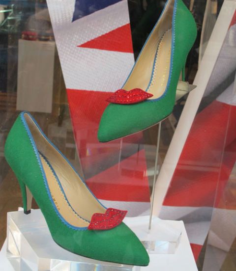 green shoes in shop window