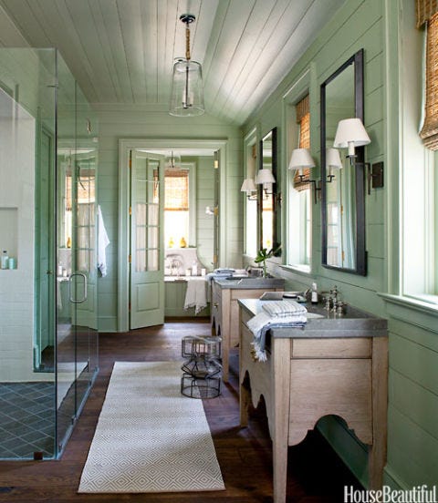 Lake House Bathroom Green Color Decorating Ideas Gl And Rope Pendant Light