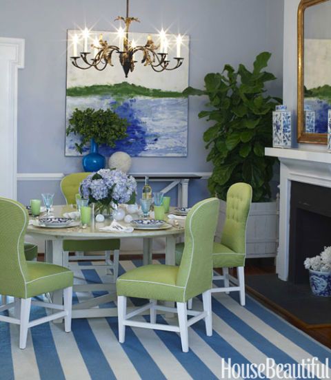 dining room with stripe rug