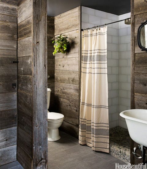 Rustic Country Bathroom Decor Barn Wood Rippled Striped Shower Curtain