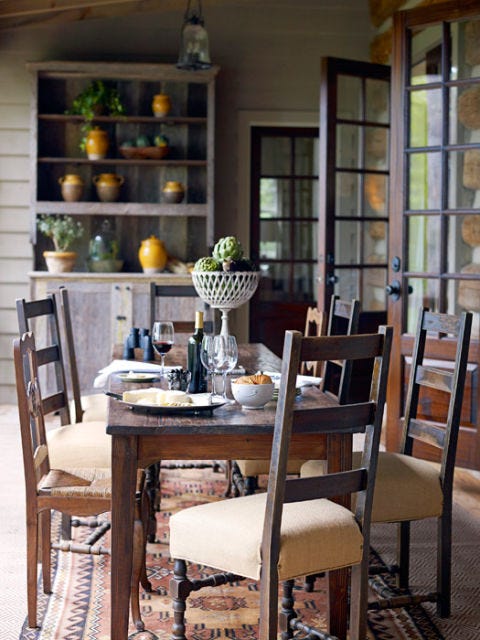 Blue Ridge Mountain Homes North Ina Mix And Match Antique Chairs Around Rustic Dining Table With Sunlight