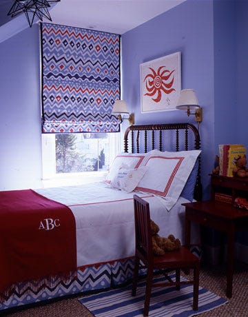blue and red bedroom