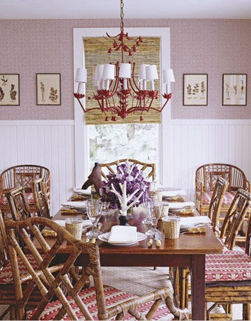 red and white kitchen dining nook