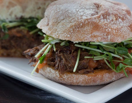 Braised Short Rib Sandwich Recipe From Wichcraft Nyc Braised Short Rib Sandwich With Horseradish Cream And Roasted Tomato Vinaigrette