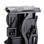black wooden table with abstract details inspired by louise nevelson art