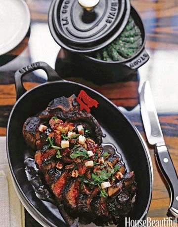 Grilled BLT Double-Cut Strip Steak steak in pot