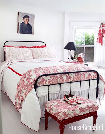 red toile guest bedroom