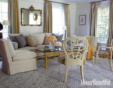 living room accented with patterned fabrics