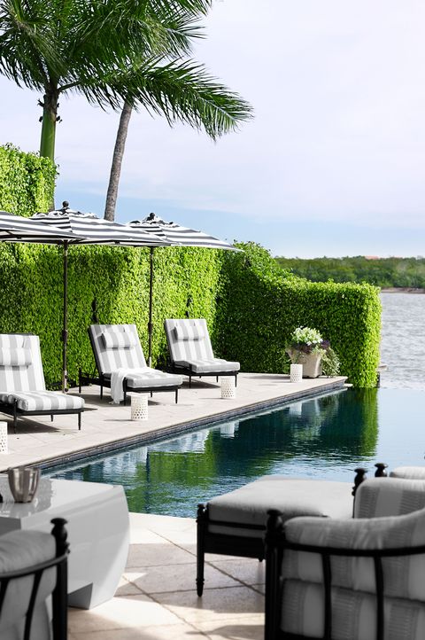 striped gray pool chairs