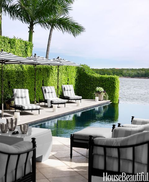 striped gray pool chairs