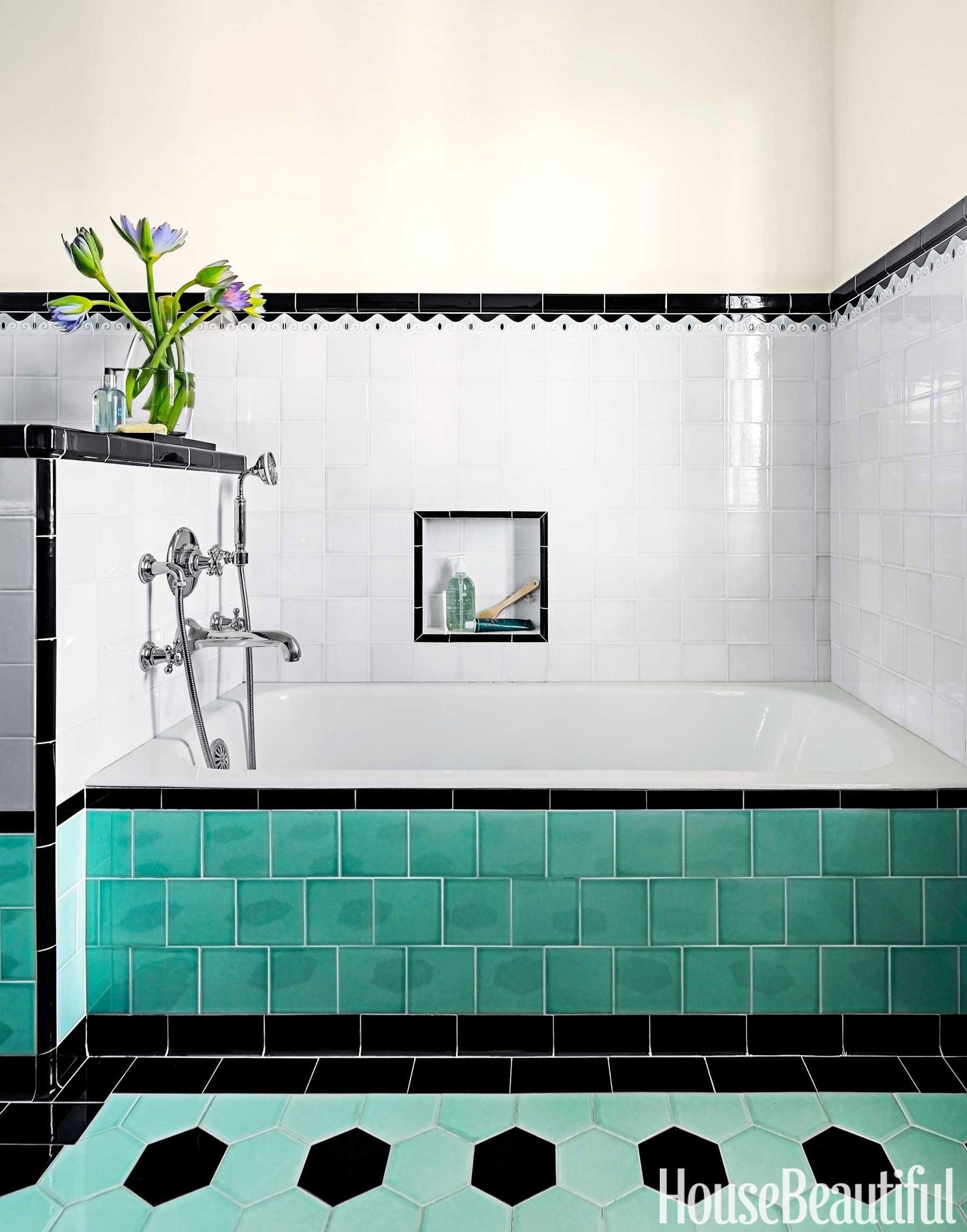 Bathroom With Colorful Tile 1930s Bathroom Design