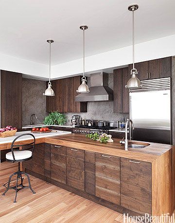 modern wood kitchen - walnut kitchen cabinets