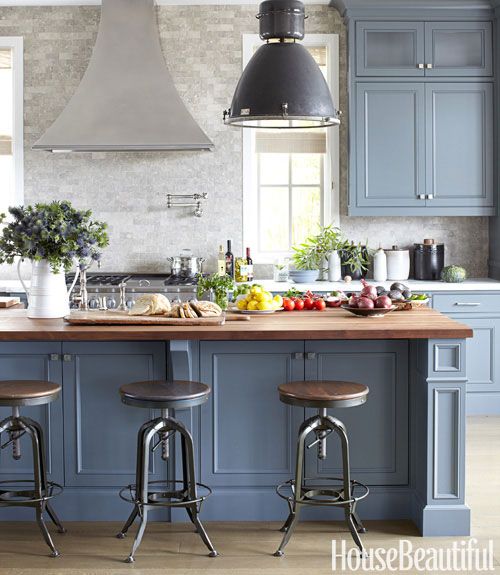 Kitchen Countertops Design Ideas, Blue Kitchen Island With Wood Top