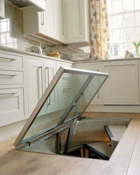 wine cellar under kitchen floor