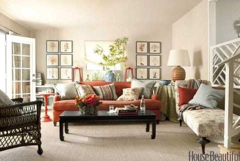 comfortable family room with red and blue