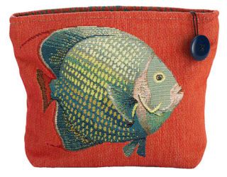 red cosmetic bag with a fish on it
