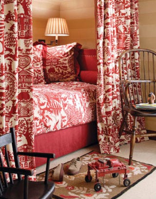 red and white bedroom
