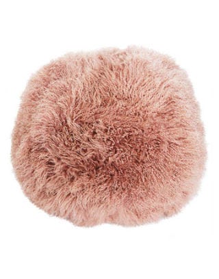 pale pink hair-covered round beanbag chair