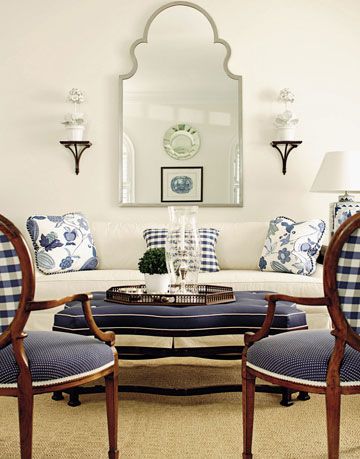 blue and white living room