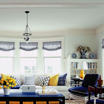 blue and yellow living room