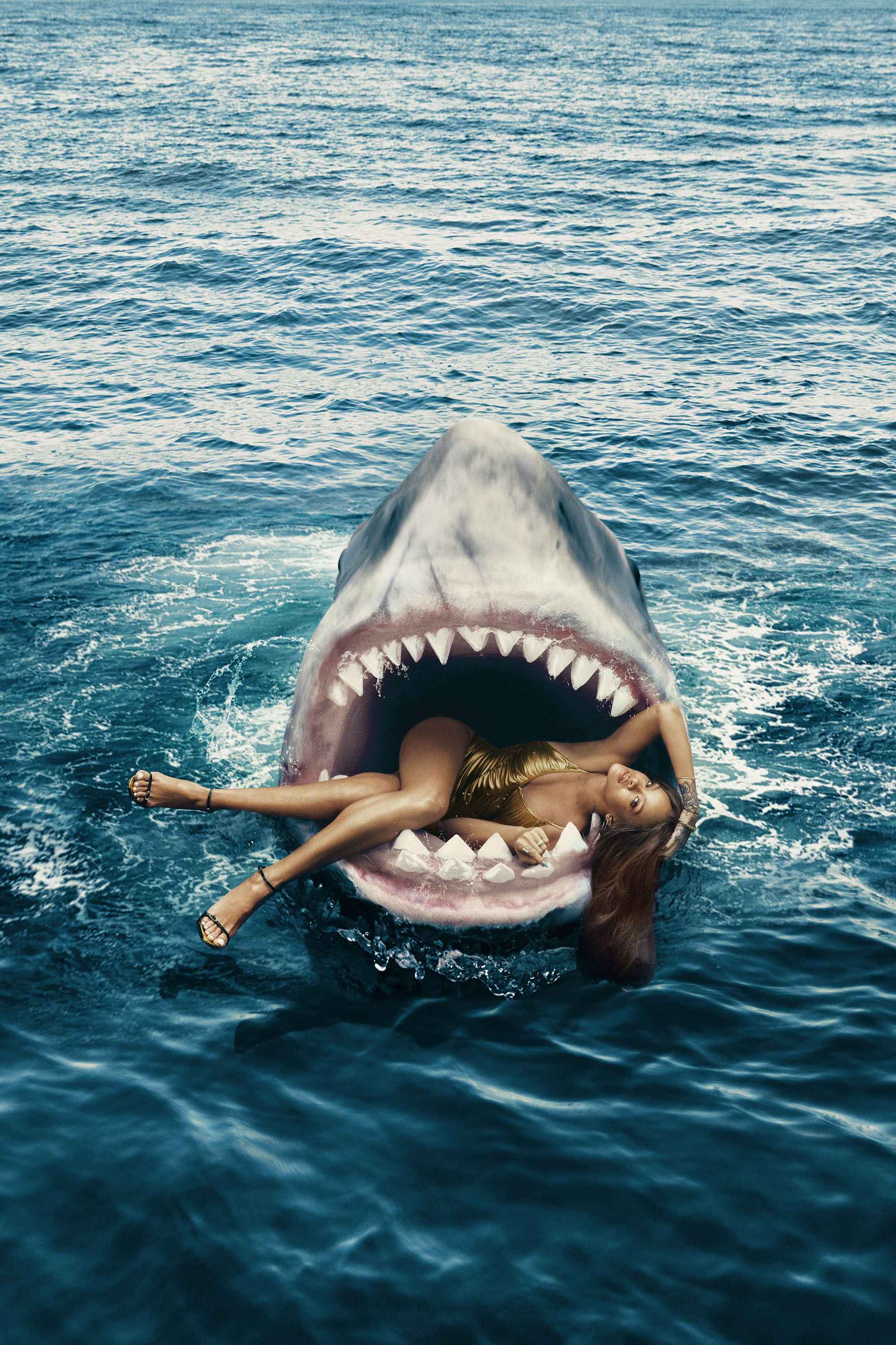 rihanna swimming with sharks