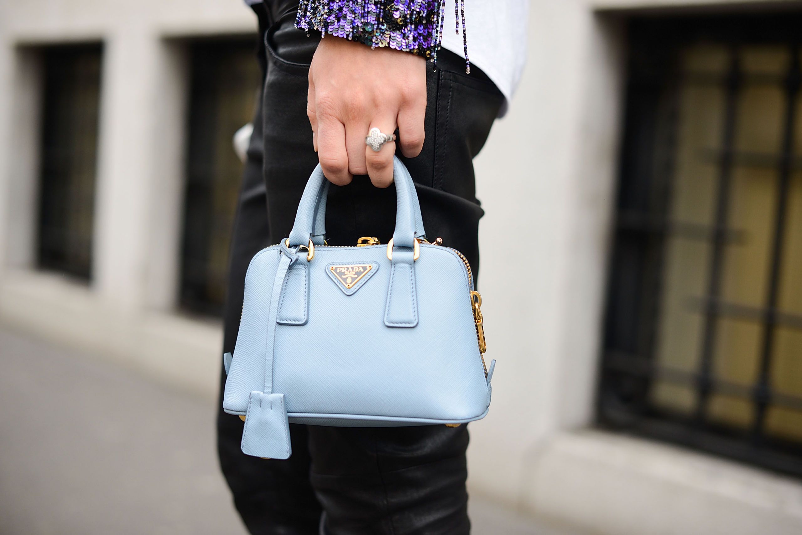 light blue prada purse