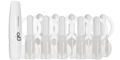 "A whiter grinning helps your face up await young and luminous so keep teeth vivid with strips or a professional handling at the dentist," recommends Carmindy. Glo Science's new daily handling is ideal to utilise on-the-go, since no brushing or rinsing is required.    <strong>Glo Scientific discipline</strong> Glo Pop Daily Teeth Whitening, $89, <a target="_blank" href="http://www.sephora.com/glo-pop-daily-teeth-whitening-P395389">sephora.com</a>.