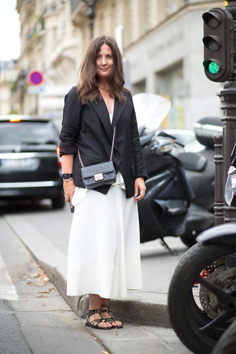 BAZAAR's Nicole Fritton <strong>The Takeaway: </strong>A blazer styled over an airy silhouette allows for professionalism while still keeping you cool.