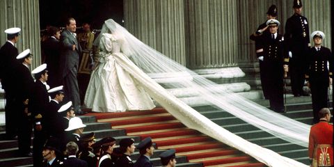 Formal wear, Fashion, Bridal clothing, Wedding dress, Marriage, Stairs, Ceremony, Veil, Bridal veil, Bride, 