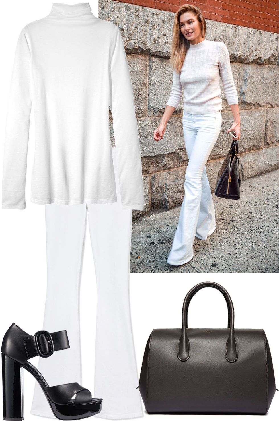 white flared pants outfit