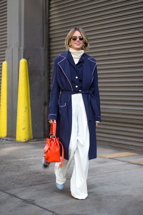 <p>There's no sleeker silhouette than a turtleneck paired with trousers. Tuck your sweater in a high-waisted pair to accentuate your waist and forgo looking frumpy. </p>