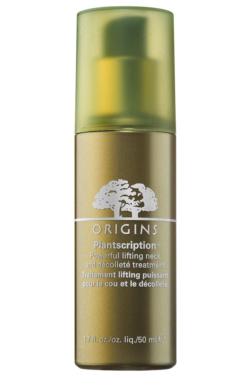 <p>Take preventative measures against neck and chest damage with this plant-based serum that uses anogeissus—antioxidant-rich African tree bark that functions like an all-natural retinoid—to target age spots and fine lines.</p><p><strong>Origins</strong> Plantscription Powerful Lifting Neck & Décolleté Treatment, $60, <a href="https://www.origins.com/product/15349/39815/skincare/treat/treatment-lotions/Plantscription/Powerful-lifting-neck-dcollet-treatment" target="_blank">origins.com</a>.</p><p><strong><strong></strong></strong></p>