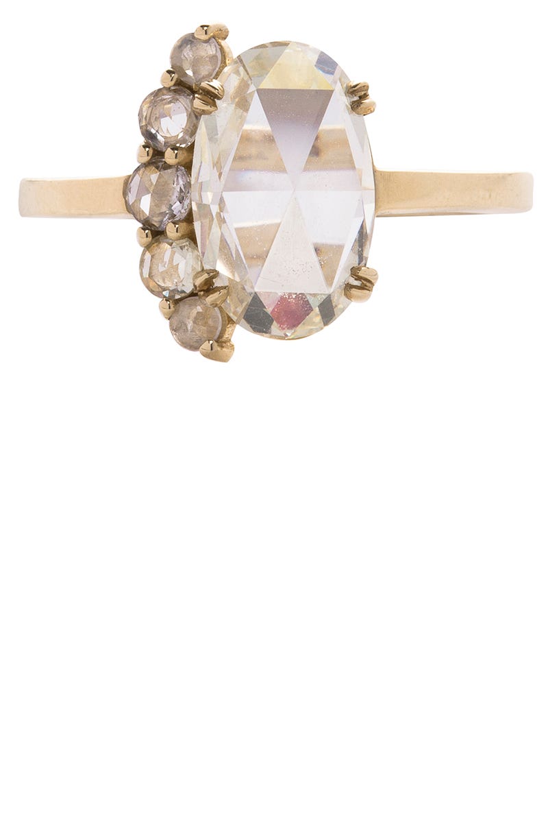 <p>Caitlin Mociun's international upbringing in California, Malaysia and the Czech Republic informed the clothing line she designed—before she turned to jewelry. Known for her cluster rings and use of antique and rare stones, her jewelry is an extension of the pieces she creates for them to be worn with, like her line of bridal dresses, <a href="https://mociun.com/bridal-salon/">Mociun White.</a></p><p>
<em>Mociun custom rose-cut diamond crescent cluster ring. Price Upon Request, <a href="https://mociun.com/">mociun.com</a></em></p>