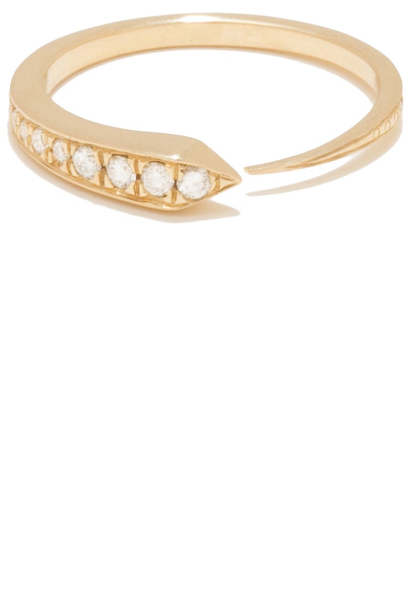 <p>Not about a center stone? An engagement band or stackable set is the way to go. Tilda Biehn, named after the grandmother of the brand's designer Andrea Lipsky-Karasz, channels the adventurous spirit of its namesake, who was an elegant dancer and artist in 19<sup>th</sup> century Budapest.<br></p><p><em>Tilda Biehn "Comet" ring in 14k yellow gold with .28ct white diamonds. $1,910, <a href="http://tildabiehn.com/">tildabiehn.com</a></em></p>