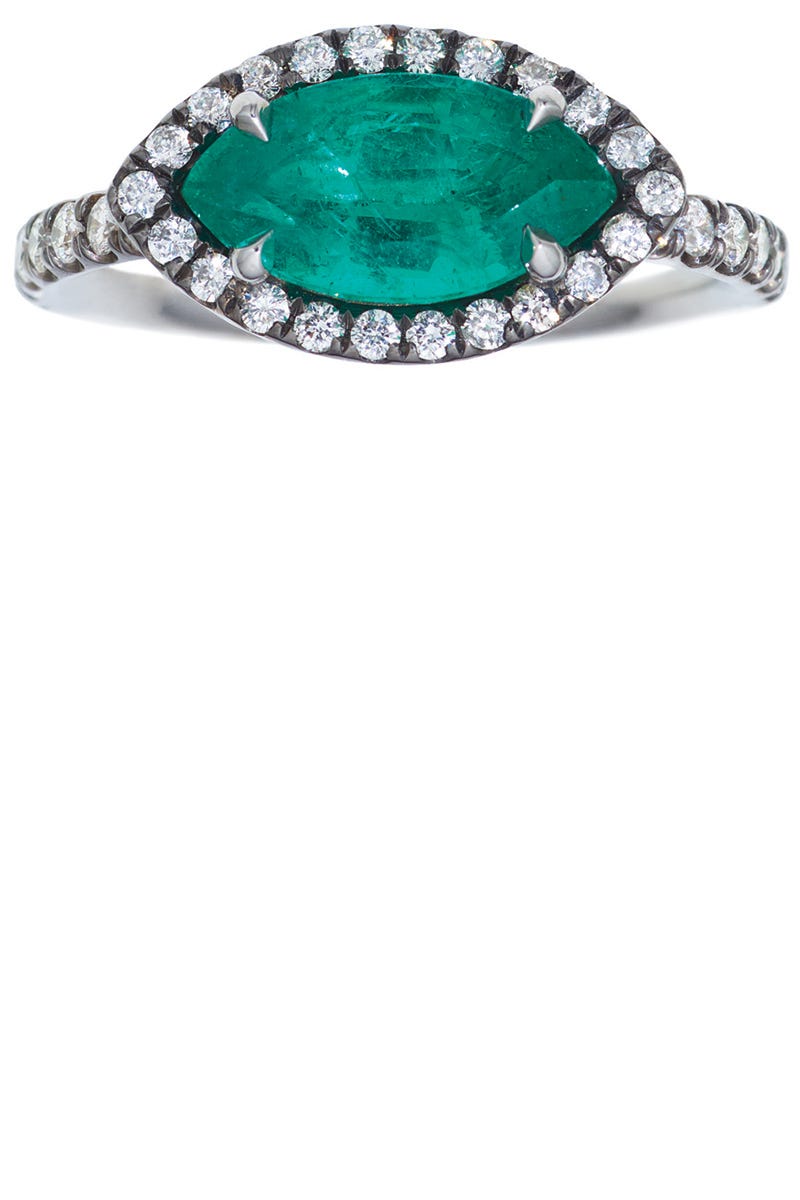 <p>While celebrity fans like Gisele Bündchen, Rihanna, Olivia Palermo and Reese Witherspoon flock to this line for far more than engagement rings, their selection of left-handed options, which partner a relaxed femininity with clean lines, is hard to miss when on the market for something special.  <br></p><p><a href="http://jemmawynne.com/"><i>Jemma Wynne</i></a><i> 18k white gold ring with emerald marquis center stone and blackened pave diamonds.  $7,560, </i><a href="https://brokenenglishjewelry.com/"><i>brokenenglishjewelry.com</i></a><br></p>