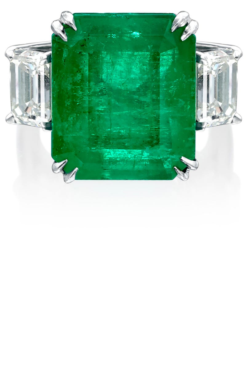 <p>Using traditional shapes as a starting point, Nina Runsdorf then thinks outside the box—creating precious and organic pieces that play with scale, shape and movement. Runsdorf's penchant for hidden luxuries —like sliced gemstones—make this designer a perfect pairing for the dramatic and daring bride-to-be. </p><p><em>Nina Runsdorf 15ct emerald ring with pave band set in platinum. $85,000, <a href="http://www.nsrjewelry.com/">nsrjewelry.com</a></em></p>