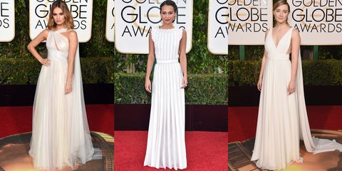 <p>Trust us, all the cool girls are doing it. Take a cue from the Duchess of Cambridge's bridal party and have your VIP's wear the same hue as you. </p><p><em>Pictured: Lily James in Marchesa, Alicia Vikander in Louis Vuitton and Saoirse Ronan in Saint Laurent</em><span class="redactor-invisible-space"><em></em></span></p>