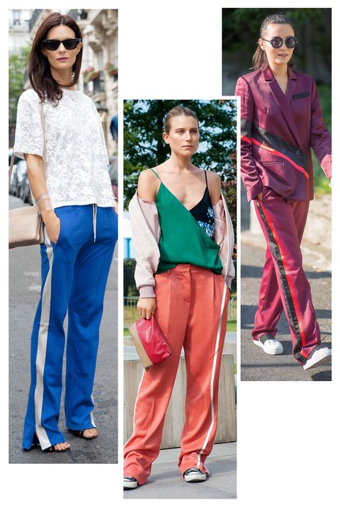 <p>Hit the streets in this season's take on athleisure: hyper-hued sweatpants worn with tailored seperates and sleek accessories. Choose a neutral top for an understated ensemble, or make like Dree Hemingway and mix in a contrasting color for extra punch.</p>