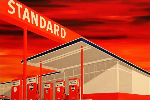 Red, Filling station, Gas pump, Amber, Orange, Fuel, Gasoline, Colorfulness, Gas, Signage, 