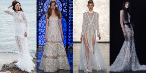 Sheer Genius <p>Peekaboo panels, sheer slits and allover illusion dominated the Fall 2019 bridal runways, and most of the standouts showed off long legs and toned arms without feeling too bare for bridal. Strategically placed tulle, lace and gossamer mesh made all-covered up styles feel weightless, and see-through skirts are the best way to show off killer heels.</p><p><em><a href="http://www.costarellos.gr/">Christos Costarellos</a> 2019 Collection; <a href="http://www.reemacra.com/Collections/Bridal#2">Reem Acra</a> Fall 2019; <a href="http://www.inbaldror.co.il/en">Inbal Dror</a> 2019 Collection; <a href="http://www.verawang.com/EN/wedding/bridal-collection/fall-2016/3016-patrizia-1">Vera Wang Bride</a> Fall 2019.</em></p>