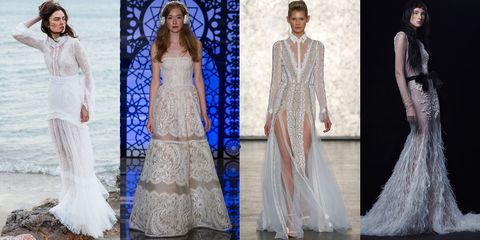 <p>Peekaboo panels, sheer slits and allover illusion dominated the Fall 2016 bridal runways, and most of the standouts  showed off long legs and toned arms without feeling too bare for bridal. Strategically placed tulle, lace and gossamer mesh made all-covered up styles feel weightless, and see-through skirts are the best way to show off killer heels.</p><p><em><a href="http://www.costarellos.gr/">Christos Costarellos</a> 2016 Collection; <a href="http://www.reemacra.com/Collections/Bridal#2">Reem Acra</a> Fall 2016; <a href="http://www.inbaldror.co.il/en">Inbal Dror</a> 2016 Collection; <a href="http://www.verawang.com/EN/wedding/bridal-collection/fall-2016/3016-patrizia-1">Vera Wang Bride</a> Fall 2016.</em></p>