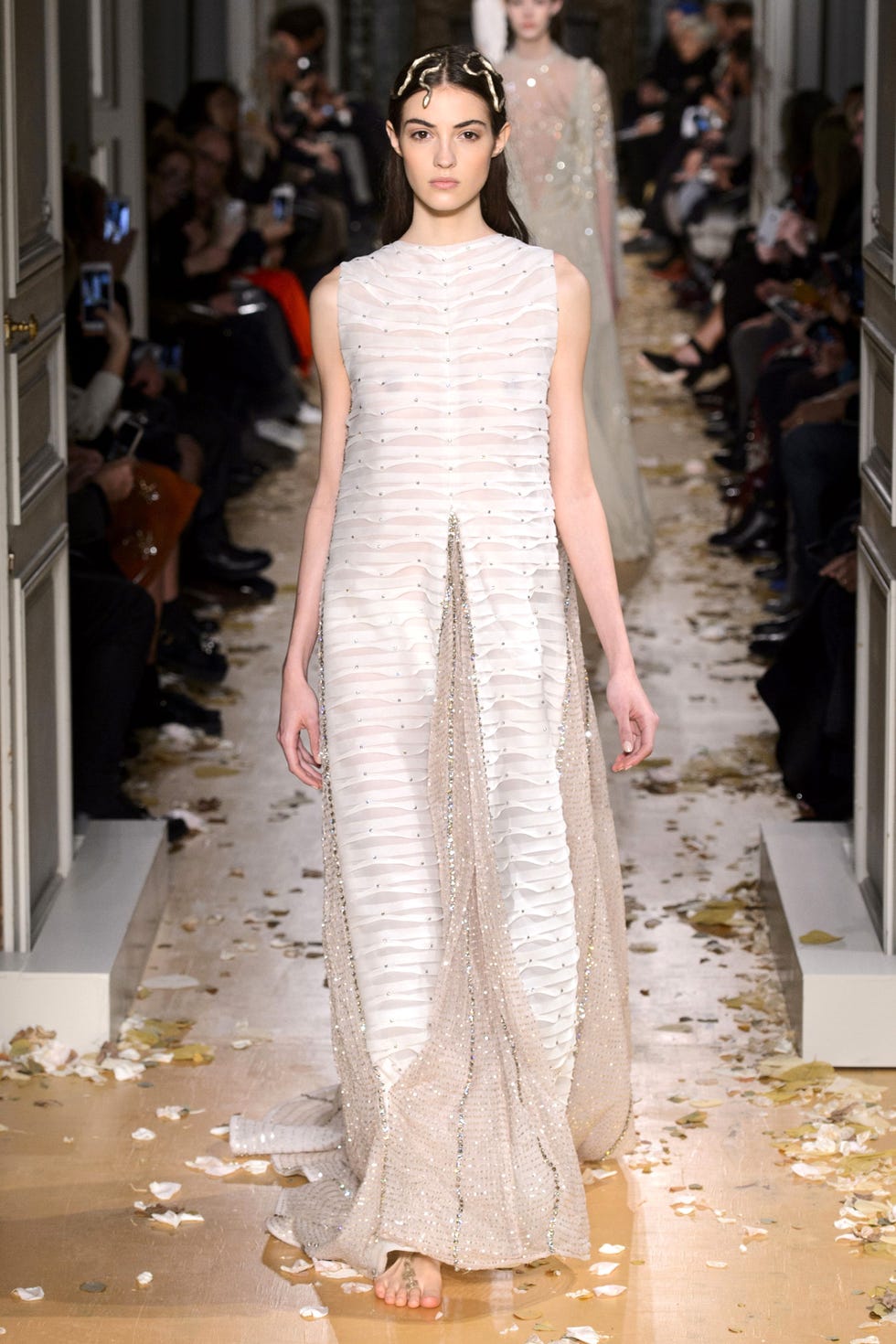 Clothing, Fashion show, Shoulder, Dress, Fashion model, Formal wear, Style, Runway, Gown, Fashion, 