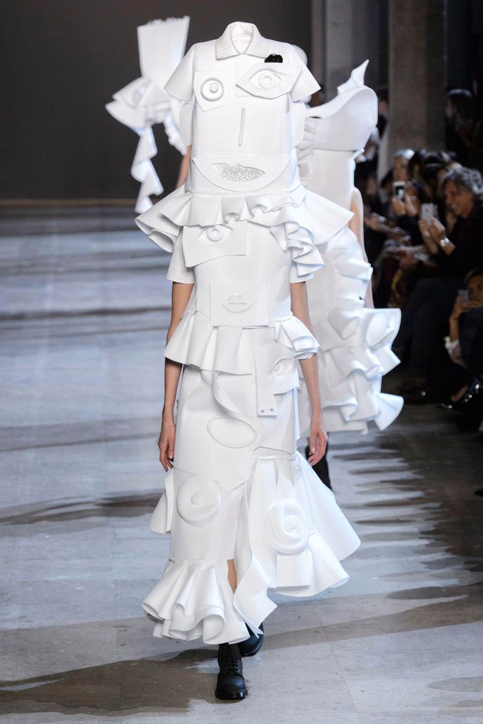 Costume design, Costume, Fashion design, Haute couture, Fashion model, High heels, One-piece garment, Gown, Paper, Sandal, 