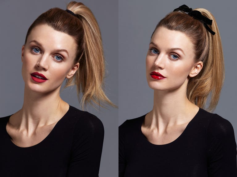 INSTEAD OF A BASIC ELASTIC, TRY A BLACK RIBBON <p>A simple black ribbon instantly elevates any hair-off-the-face look. For this style, apply a body-booster like <a href="http://www.nexxus.com/product/detail/890920/products-styling-mousseplus" target="_blank">Nexxus Mousse Plus Volumizing Foam</a> for fullness and grip before you pull your hair up. Rub some oil or a serum onto your ends for smoothness then tie on your ribbon. Voila!</p><p><em>Hair: Jennifer Yepez</em></p><p><em>Makeup: Vincent Oquendo</em></p><p><em>Model: Jayne Moore at IMG Models </em></p>