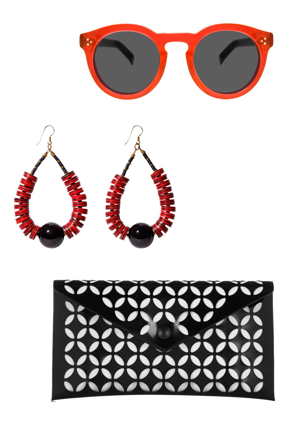 <p>The beauty of statement accessories? They're lightweight. Amplify your daytime denim with bright sunglasses and bold earrings. And leave your wallet at home—a graphic pouch fits all the essentials (credit cards, ID, smartphone, lipstick, room key...) and doubles as your nighttime clutch. <em>Alaïa Laser-Cut Leather Pouch, $800, <a href="https://www.net-a-porter.com/us/en/product/545098/alaia/laser-cut-leather-pouch" target="_blank">netaporter.com</a>; </em><em><em>Derek Lam The High Priestess Earring, $495, <a href="https://shop.harpersbazaar.com/designers/d/derek-lam/walt-cassidy-studio-for-derek-lam-8029.html#" target="_blank">shopBAZAAR.com</a>;</em><em> </em></em><em><em>Illesteva Leonard II Sunglasses, $290, <a href="https://shop.harpersbazaar.com/designers/i/illesteva/leonard-ii-redblack-6369.html" target="_blank"><strong>shopBAZAAR.com</strong></a></em><em>.</em></em></p>