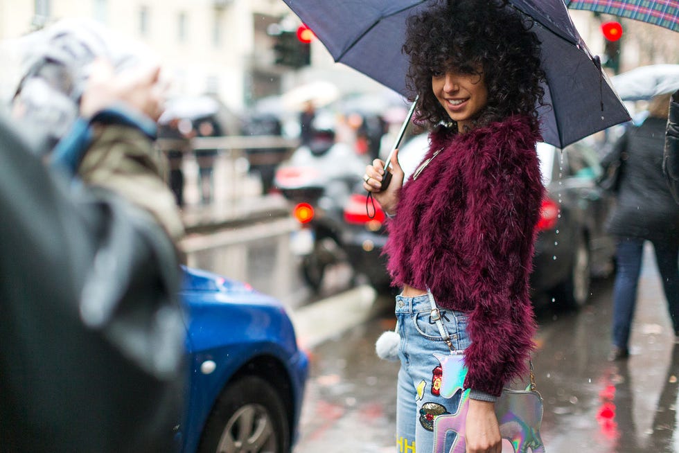 Winter, Street, Umbrella, Street fashion, Jacket, Fashion, Rain, Snapshot, Boot, Fur, 
